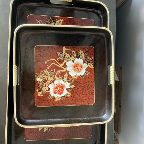 Other - Vintage 3 Nesting Bar Floral Asian Inspired Serving Trays Made In Japan Dining.